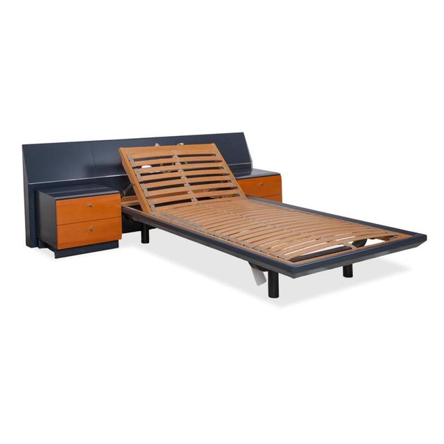 Wooden Bed in Dark Blue with 2 Bedside Tables from Interlübke For Sale - Image 4 of 18