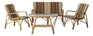 Danish Rattan Lounge Set with Sofa, Armchairs and Coffee Table, 1970s, Set of 4