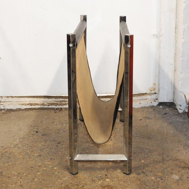 Mid-Century Modern Chrome and Black Leather Magazine Rack, 1960s For Sale - Image 5 of 9
