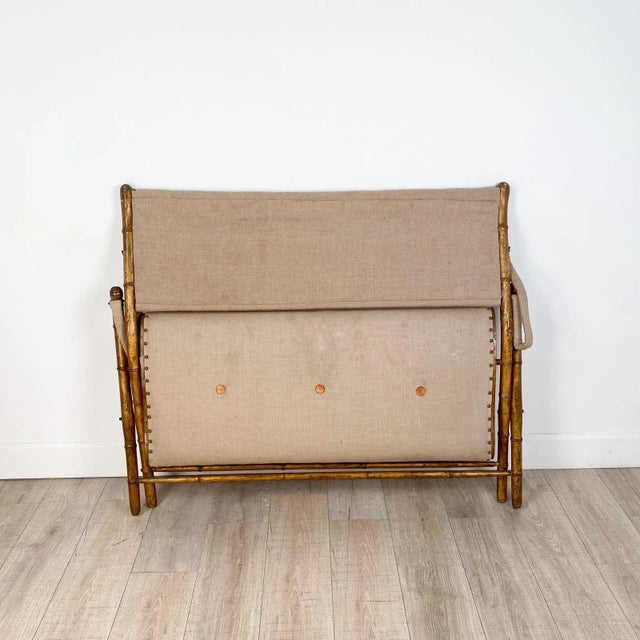 Gray French Campaign Folding Settee in Worn Gilt Frame With Upholstery, Circa 1880 For Sale - Image 8 of 9
