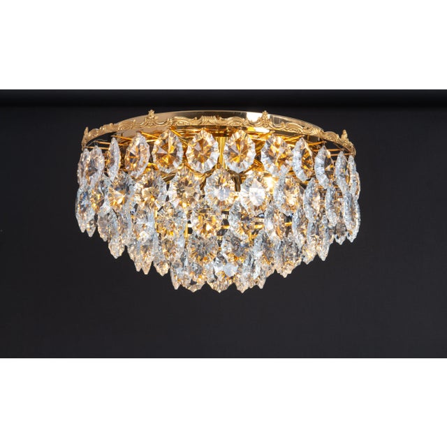 Gold Flush Mount in Brass and Crystal Glass from Bakalowits & Söhne, Austria, 1960s For Sale - Image 8 of 9