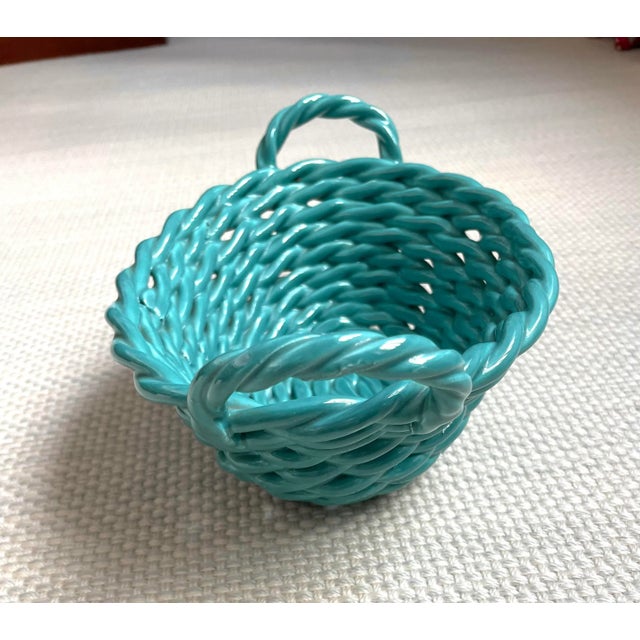 Aqua Woven Ceramic Basket For Sale - Image 4 of 7
