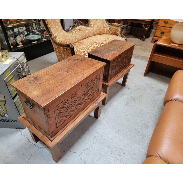 Early 20th Century Two Indonesian Dowry Chests on Stands From Bali (Nightstands or End Tables?) For Sale - Image 15 of 18
