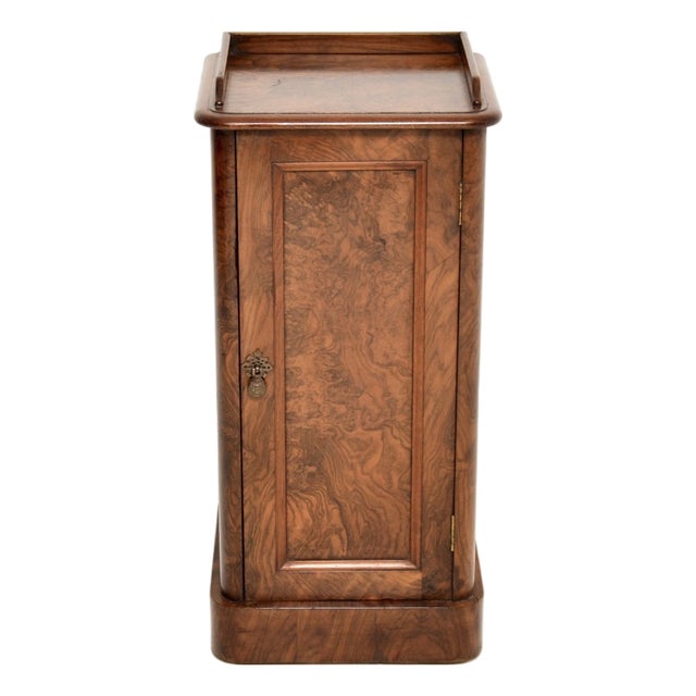 Antique Victorian Burr Walnut Bedside Cabinet, 1860s For Sale