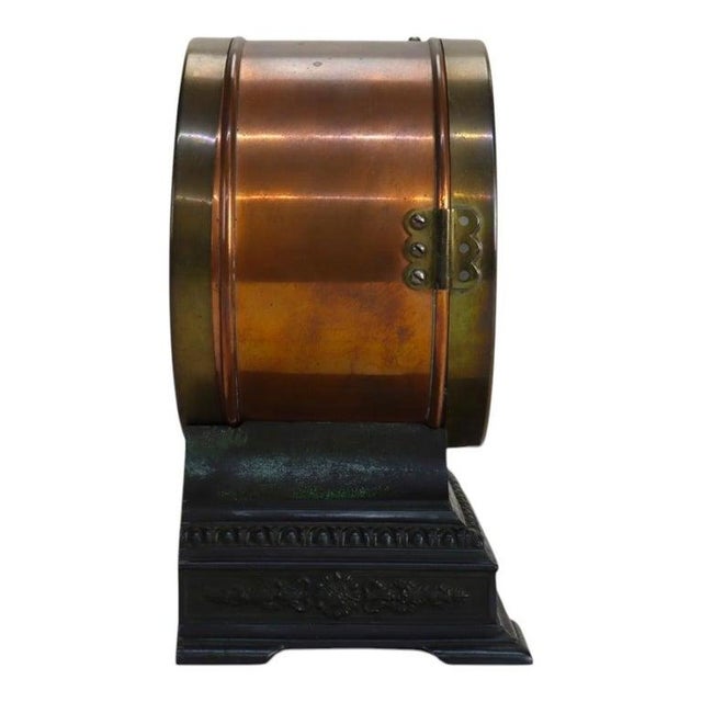 Seth Thomas “Grand Model” Copper & Brass Automatic 8-Day Alarm Clock C1920 For Sale - Image 9 of 11