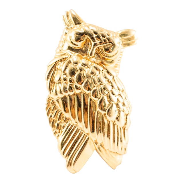 Vintage Tiffany & Co. 14k Yellow Gold Textured Owl Pin Brooch For Sale
