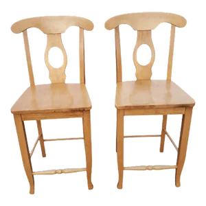 Late 20th Century Pair of Vintage Pottery Barn Napoleon Style Fruitwood Counter Stools / Chairs