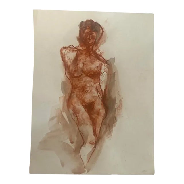 1980s Expressionist Figurative Watercolor and Pastel Nude Study Painting For Sale