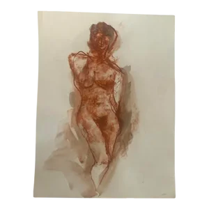 1980s Expressionist Figurative Watercolor and Pastel Nude Study Painting