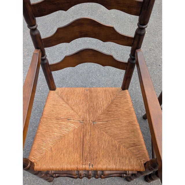 Mid 20th Century Pair of 1960s American Colonial Revival Ladder-Back Armchairs For Sale - Image 5 of 9