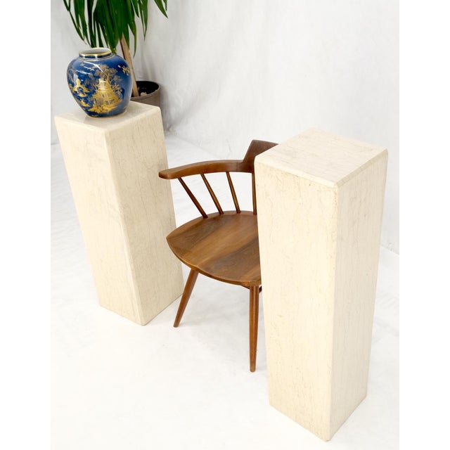Harvey Probber Mid-Century Modern Square Beveled Tall Travertine Marble Pedestals End Tables For Sale - Image 4 of 12