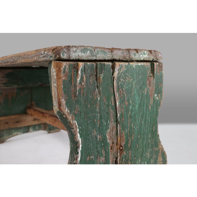 Industrial Green Wooden Stool, France, 1900s, 1890s For Sale - Image 4 of 12