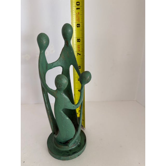 Vintage Mid Century Modern Abstract Family Sculpture | Green Patina Cast Metal Figurine | 1960s Modernist Home Decor For Sale - Image 4 of 8