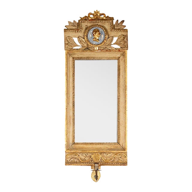 18th Century Gustavian Gilt Cameo Mirror with Added Later Sconce For Sale