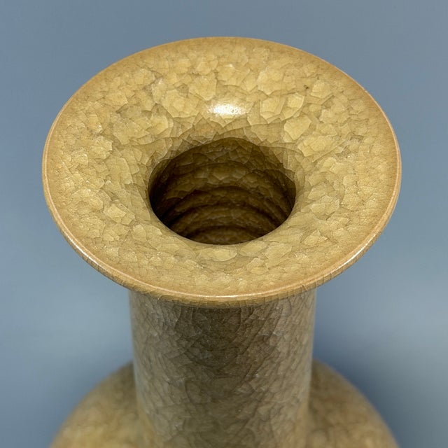 This graceful porcelain vase features slender long neck with flared plate‑shaped mouth, rounded globular body. The surface...