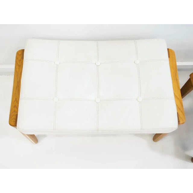 Set of Teak and White Leather Upholstered Ottomans, 1960s For Sale - Image 4 of 11
