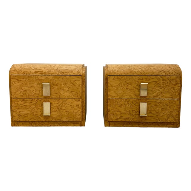 Pair Vintage 1970s Mid-Century Modern Nightstands With Solid Brass Pulls For Sale