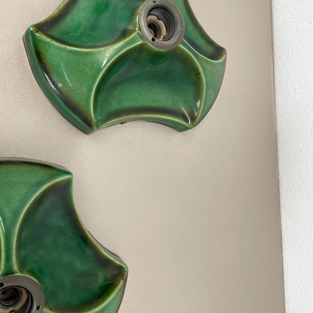 Green Sputnik Green Ceramic Wall Lights attributed to Pan Ceramics, Germany, 1970s, Set of 3 For Sale - Image 8 of 16