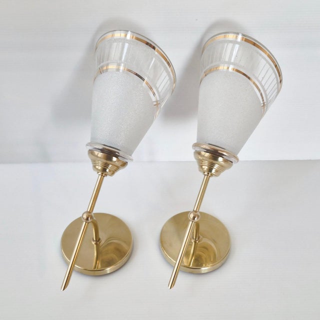 Vintage Wall Lights in Glass and Gilded Brass, 1950s, Set of 2 For Sale - Image 11 of 12