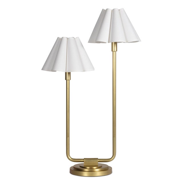 Brass Regina Andrew Polly Double Arm Table Lamp, Natural Brass with Linen Scalloped Shade For Sale - Image 8 of 8