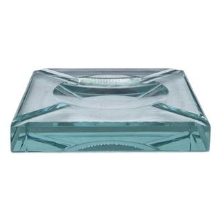 Nile Green Faceted Glass Square Ashtray from Fontana Arte, Italy, 1970s For Sale
