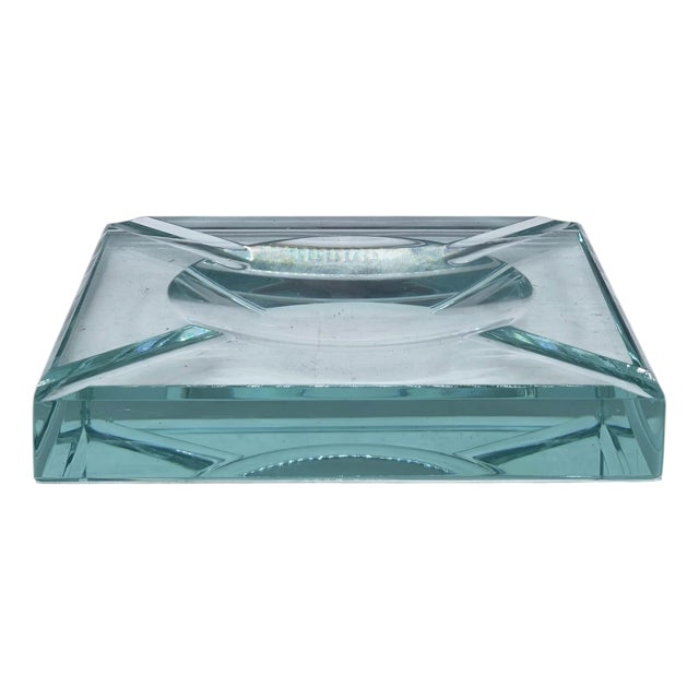 Nile Green Faceted Glass Square Ashtray from Fontana Arte, Italy, 1970s For Sale