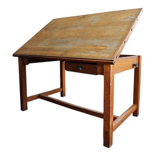 Mid 20th Century Antique Oak Drafting Table For Sale