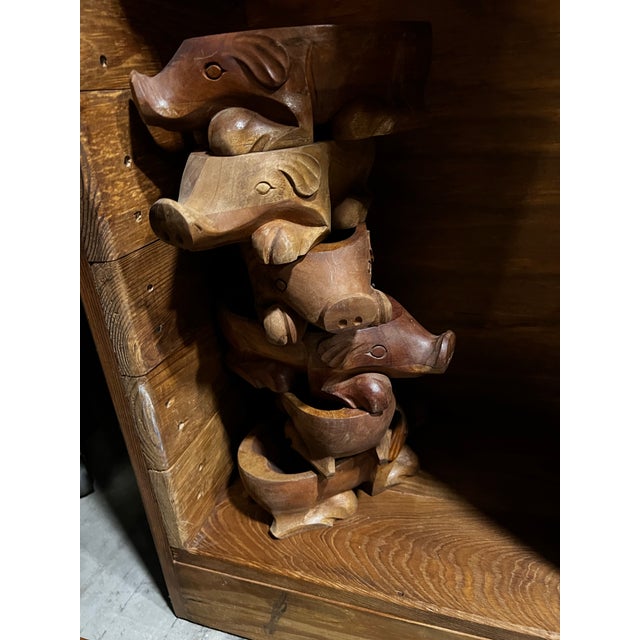 1970s Pair of Wooden Hand Carved Pig Catchalls For Sale - Image 11 of 11