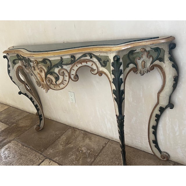 19th Century Rococo Style Italian Console Table Marble Top For Sale - Image 4 of 18