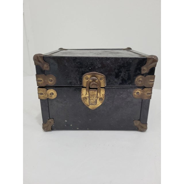Vintage Small Art Deco Black Metal Storage Box For Sale - Image 9 of 9
