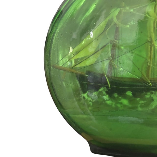 Vintage Nautical Ship in a Bottle Table Lamp With Green Glass Maritime Diorama For Sale - Image 4 of 10
