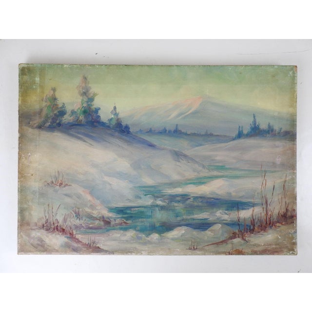 Early 20th Century Impressionist Misty Blue Winter Landscape Painting For Sale In Seattle - Image 6 of 6