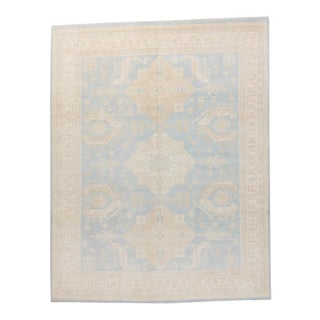 Khotan Medallion Cream Baby Blue Hand-Knotted Rug - 8’1” X 10’3” For Sale