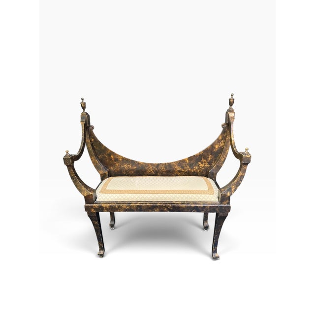 Mid 20th Century Mid 20th Century Italian Neoclassical Style Faux-Tortoiseshell & Gold Leaf Curule Window Bench For Sale - Image 5 of 16