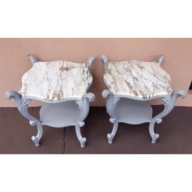 Early 20th Century Antique Art Nouveau Marble Top Side Tables - a Pair For Sale - Image 10 of 13