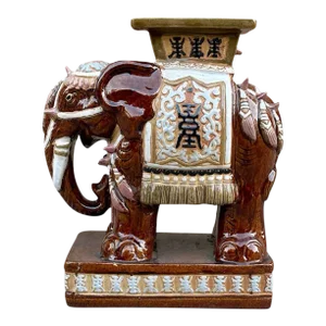 Late 20th Century Terracotta Glazed Elephant Garden Stool