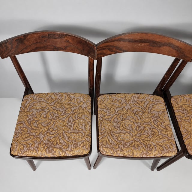 Brown Vintage Chairs in Beech and Fabric, 1960s, Set of 5 For Sale - Image 8 of 11