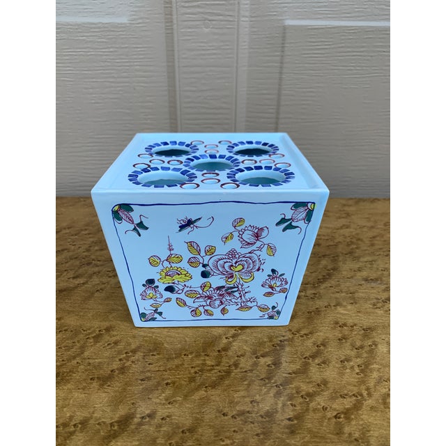 Mid-20th Century Dutch Delft Chinoiserie Porcelain Flower Frog Tulipiere For Sale In South Bend - Image 6 of 10