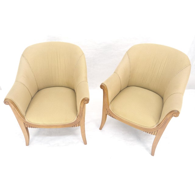 Mid 20th Century c.1940s Pair Leon Jallot Atr. Carved Scallop Edge Bergere Arm Lounge Chairs MINT For Sale - Image 5 of 11