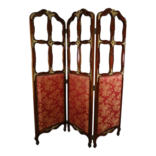 Antique French Mahogany & Gilt Bronze Room Divider Dressing Floor Screen For Sale