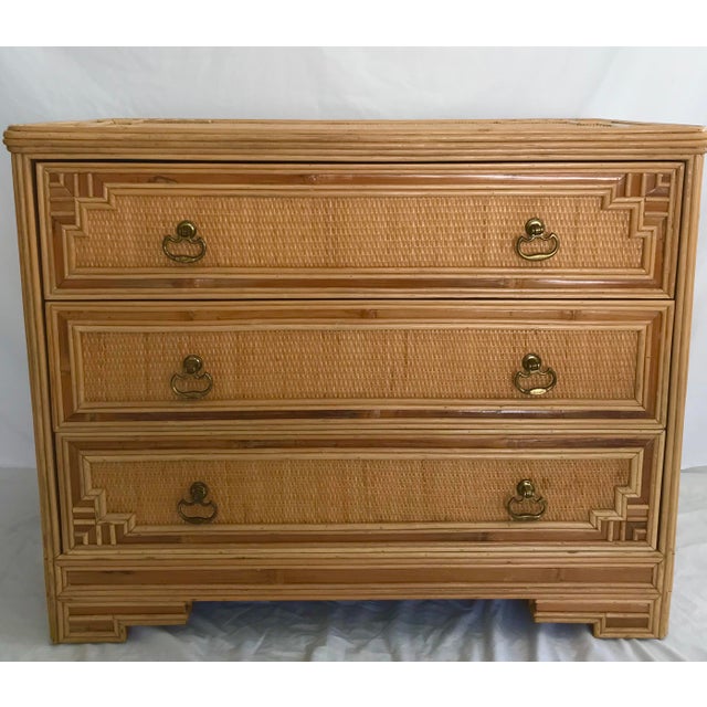 Vintage Bamboo Wicker Rattan Dal Vera Style Chinoiserie Lowboy Dresser