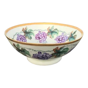 Early 20th Century Monumental Romantic Antique French Porcelain Bowl Hand Painted With Grapes