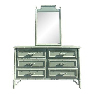 Vintage Dresser Faux Bamboo Furniture Dixie Aloha Vintage Dresser Faux Bamboo Highboy Palm Beach Furniture Green Dresser For Sale
