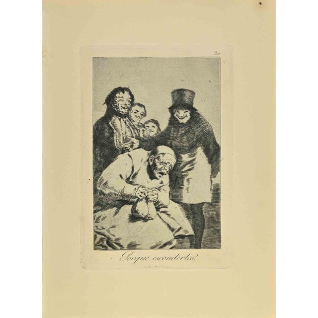 Porque esconderlos? (Why hide them?) is a black and White aquatint, drypoint, and etching printed in blue-black ink on...