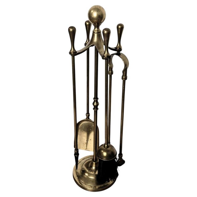 Metal Vintage Italian Four-Piece Brass Fireplace Fire Tool Set with Stand, 1980s For Sale - Image 7 of 7