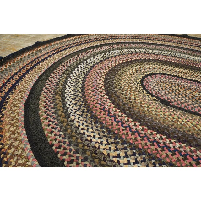 Black 1930s Multicolor Classic Antique American Braided Round Rug 8'10 X 9'9" Wool Carpet For Sale - Image 8 of 13