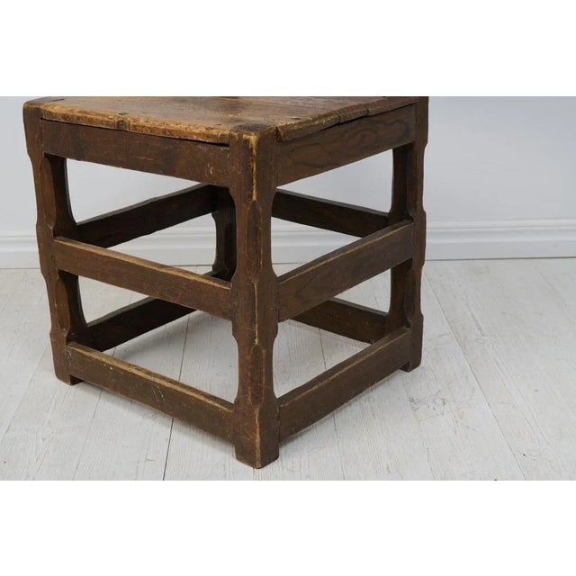 Large Antique Swedish Baroque Brown Pine Chair For Sale - Image 9 of 11