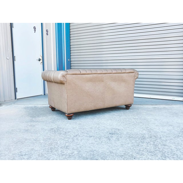 1970s Vintage Tan Leather Tufted Chesterfield Loveseat For Sale - Image 10 of 12
