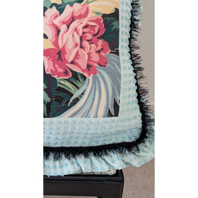 Pair of Jumbo Handmade Vintage Black Background Barkcloth Pillow Shams For Sale - Image 12 of 12