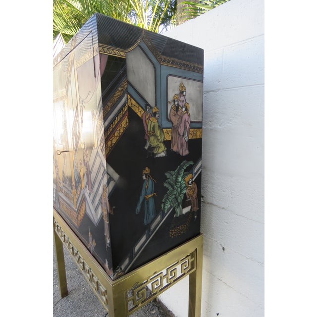 Late 20th Century Maitland Smith Hand Painted Chinoiserie Cabinet Cupboard on Brass Stand 5442 For Sale - Image 12 of 18